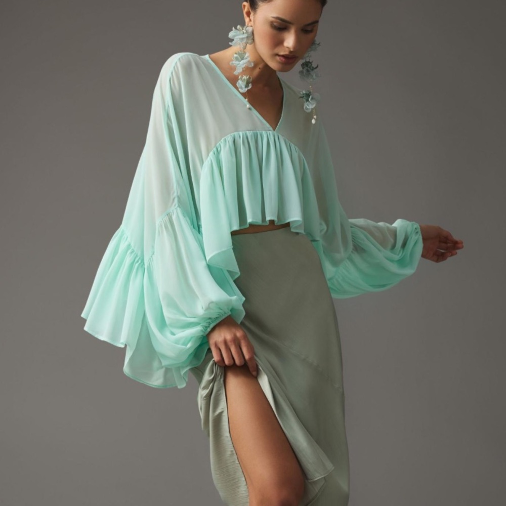 Anthropologie Let Me Be Sheer Babydoll Blouse (size small)